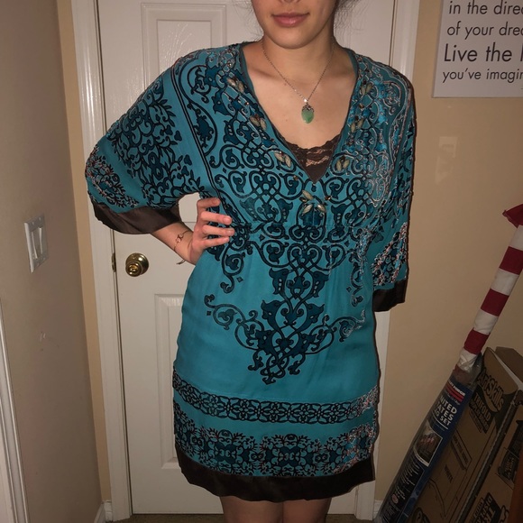 Teal + Brown Hale Bob Dress - Picture 1 of 7